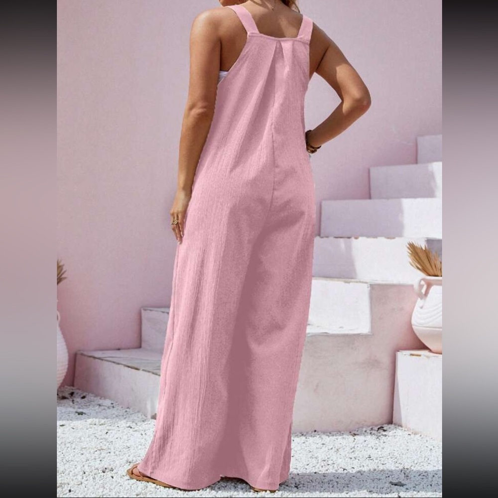 Plus size pink overall jumpsuit - Picture 3 of 14